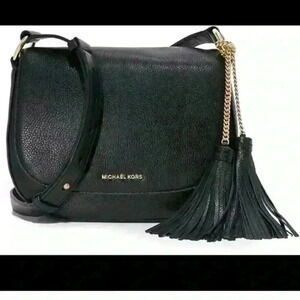 Michael Kors Black Pebbled Leather Elyse Medium Crossbody Bag